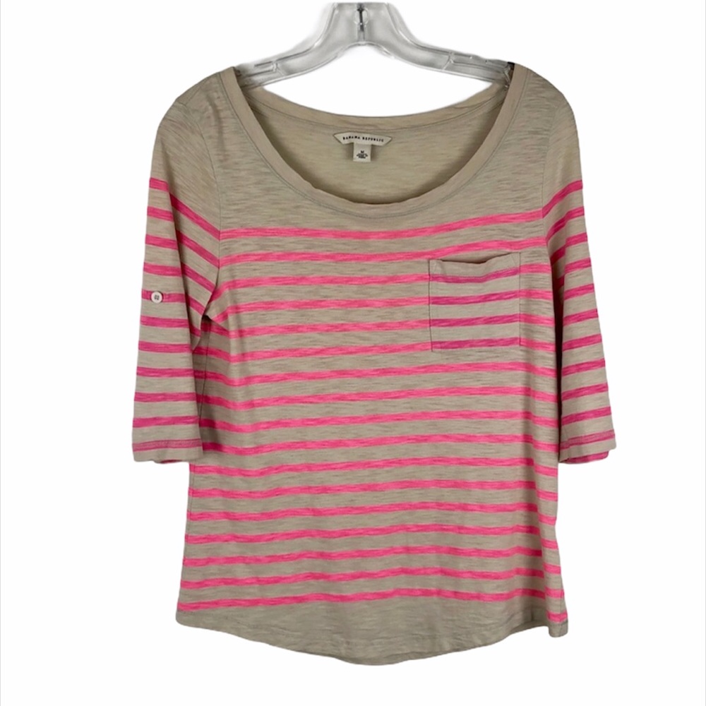 Banana Republic Striped Top with Roll Tab Sleeves and Pocket